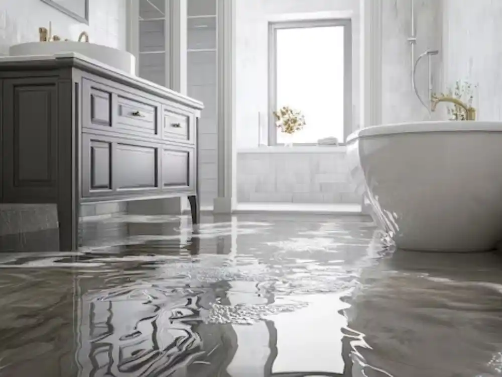 Technician extracting water from a bathroom floor with a wet-vac, toilet in frame for — Toilet Overflow Cleanup in Fairfax, VA